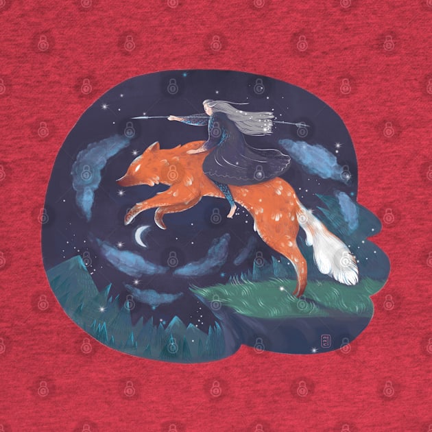 SILVER FEATHER FOX warrior girl riding a fox Transparent Background by morikoMomoko